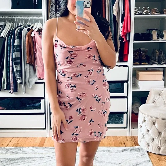 saints + secrets | Dresses | Saints Secrets Pink Floral Velvet Mesh Dress |  Poshmark